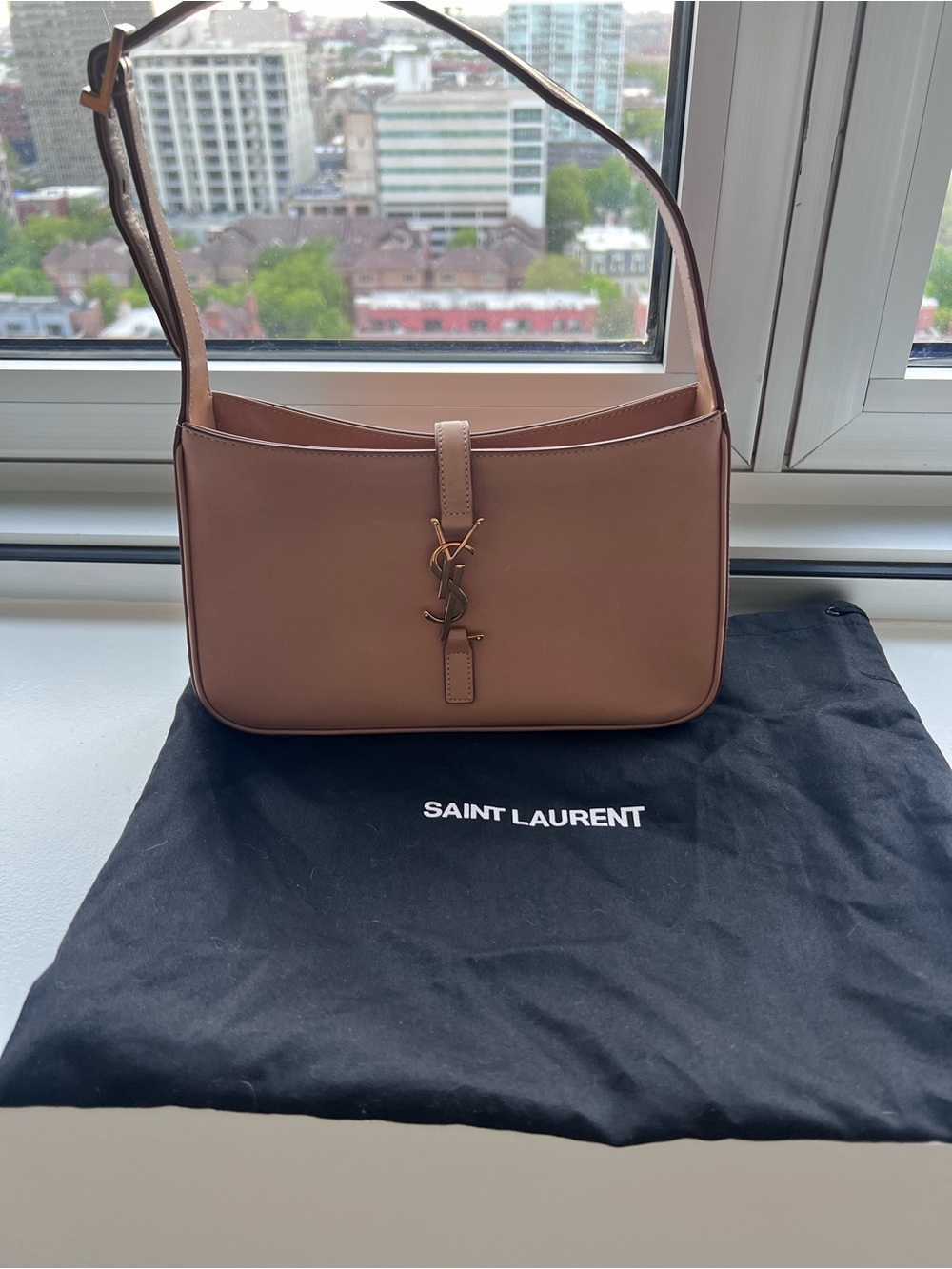 Saint Laurent Tan Leather Shoulder Bag with Gold YSL Hardware